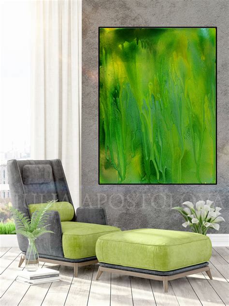 Green Abstract Painting, Large Wall Art, Canvas Print Green Wall Decor ...