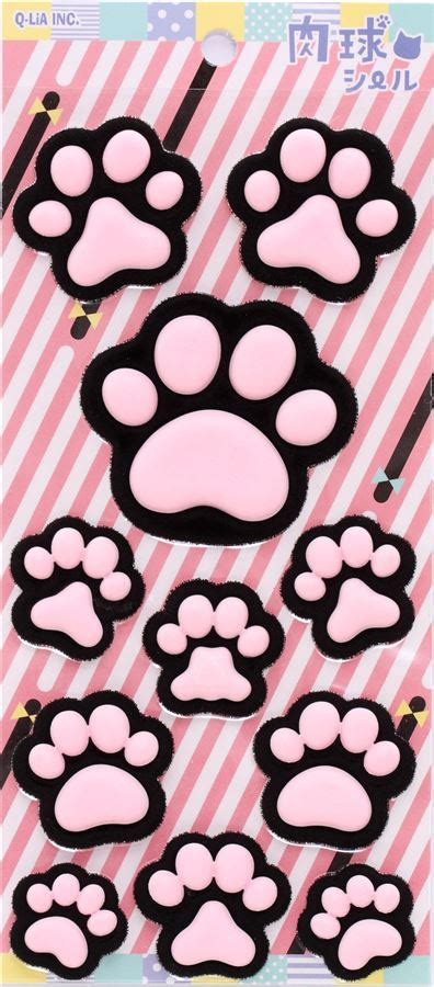 cute pink and black cat paw sponge and felt stickers from Japan ...