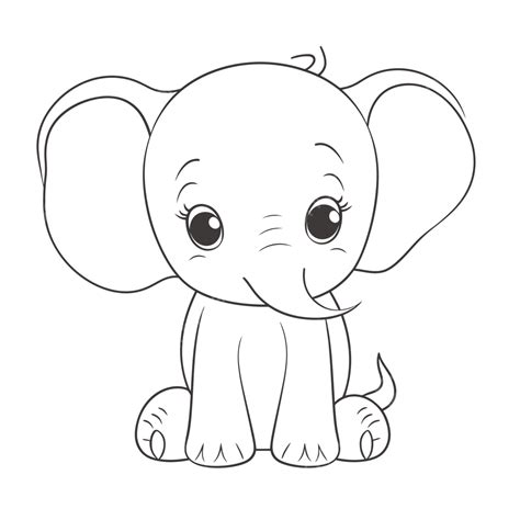 Baby Elephant Outline Drawing