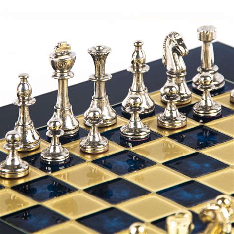 CLASSIC METAL STAUNTON CHESS SET with gold/silver chessmen and bronze ...