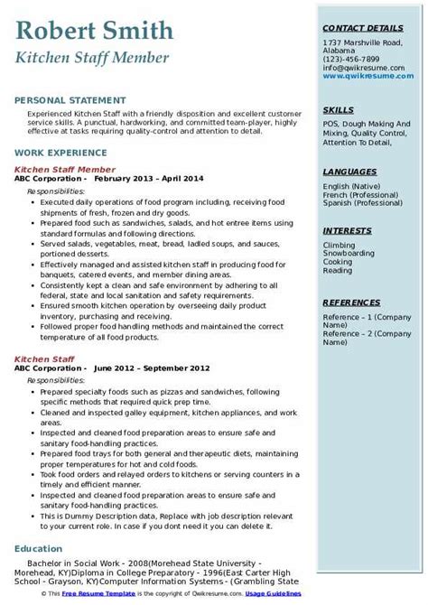 Kitchen Staff Resume Sample Pdf - Sutajoyod