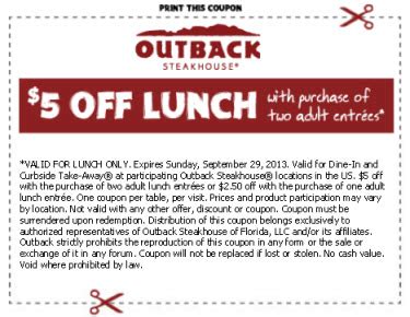 Outback Steakhouse Coupons 2013 printable