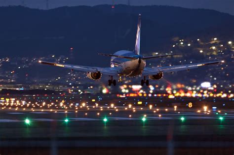 Wallpaper : night, vehicle, airplane, airport, city lights, landing ...