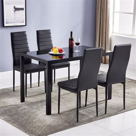 Zimtown 5 Pieces Modern Dining Table Set 4 Chair Glass Metal Kitchen ...