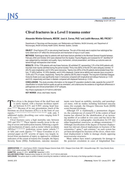 (PDF) Clival fractures in a Level I trauma center