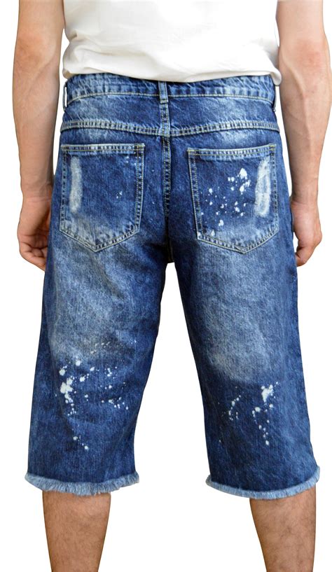 Men's Indigo Ripped Jeans Biker Summer Denim Shorts Hole Pants Casual ...