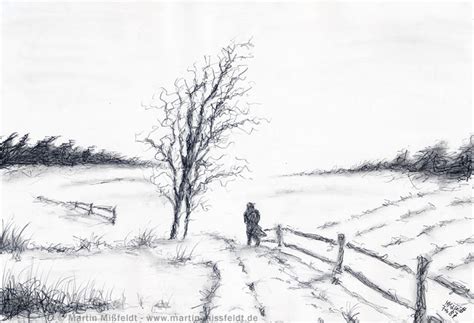 Winter landscape - Pencil drawing