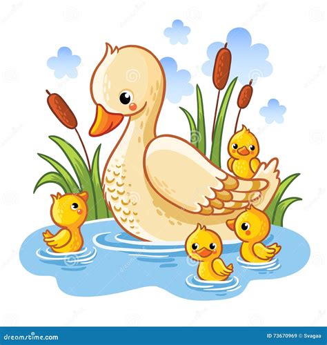 Ducklings And Mother Duck. Ducks Family, Duckling Following Mom And ...