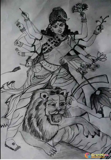 Durga Maa Pencil Sketch Drawn On The Occasion Of - GranNino