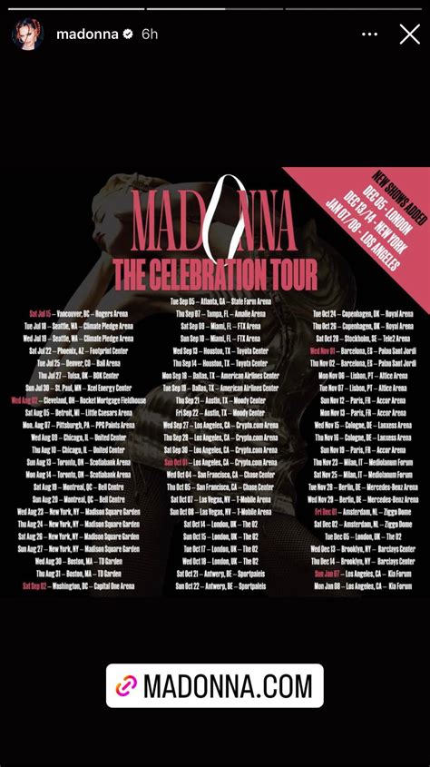 Johnnie Greer Headline: Madonna Celebration Tour Dates Europe