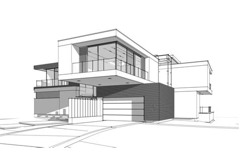 3d rendering sketch of modern cozy house by the river with garage for ...