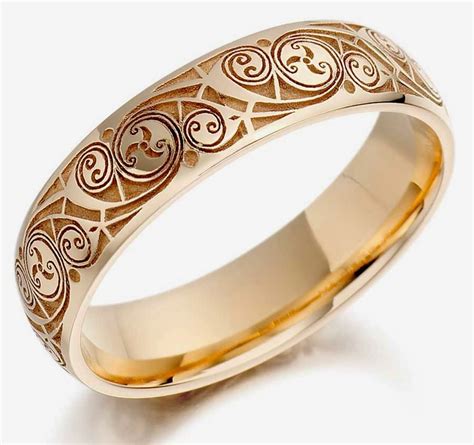 Mens Hand Engraved Wedding Rings Gold Design