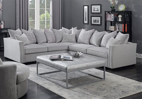 Transitional Pillowed Grey Sectional | Grey sectional, Sectional ...