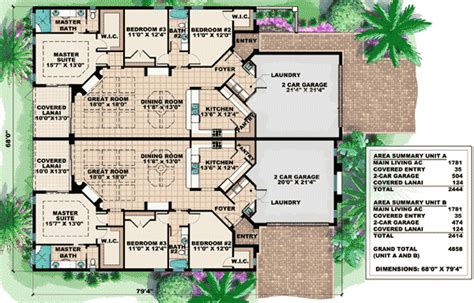 Mediterranean Multi-Family House Plan - 66174GW | 1st Floor Master ...