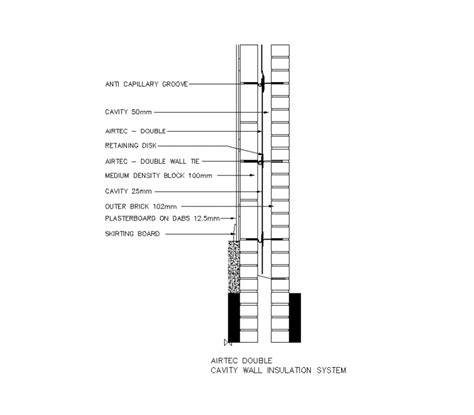 Detail cavity wall insulation system plan and elevation dwg file - Cadbull