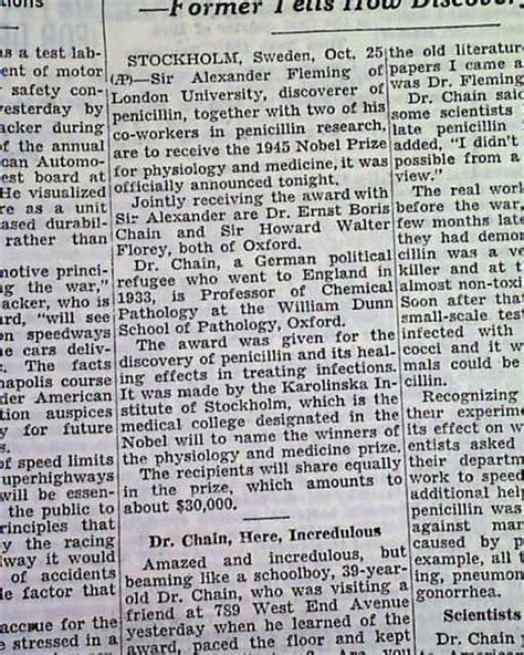 PENICILLIN Alexander Fleming & Howard Florey NOBEL PRIZE Medicine 1945 ...