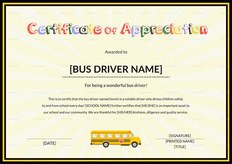 School Bus Driver Thank You Certificate Design Template in PSD, Word