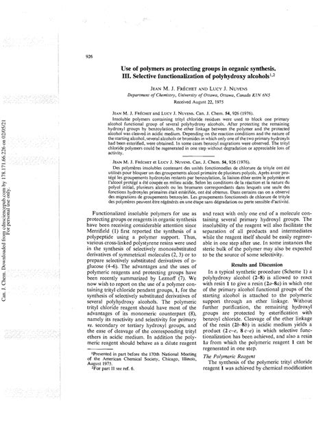 (PDF) Use of polymers as protecting groups in organic synthesis. III ...