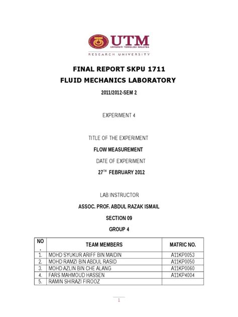 Experiment 4 - Flow Measurement | PDF | Flow Measurement | Civil ...