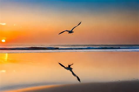 Premium AI Image | two birds flying in the sky with the sunset in the ...