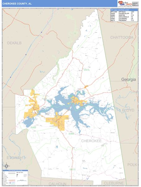 Cherokee County, AL Zip Code Wall Map Basic Style by MarketMAPS - MapSales