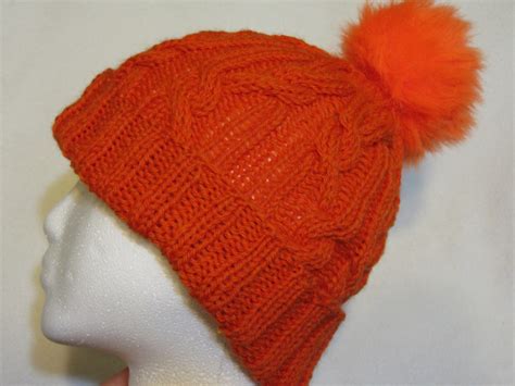 100% Wool Hand Knit Hat – hunter orange with cable texture – CraftOtaku.com