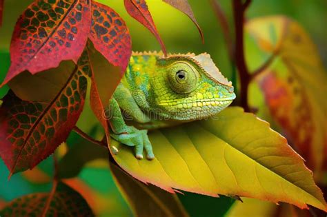 Chameleon Hiding in Leaf, Blending in with Its Natural Habitat Stock ...