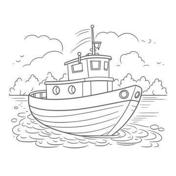 Line Image Of A Boat Over The Water Coloring Page Outline Sketch ...