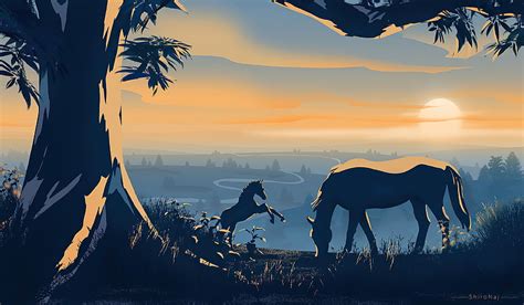 Horses Dawn Minimal, horse, animals, artist, artwork, digital-art, HD ...