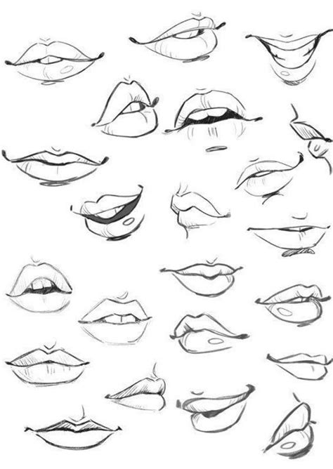 various lips drawn in black and white