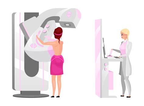 Physician making mammography screening flat vector illustration. Woman ...