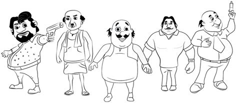 Motu Patlu Characters Coloring Page