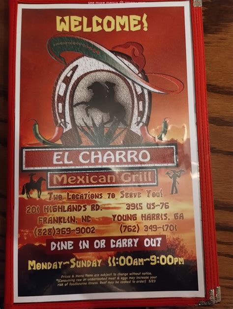 Online Menu of El Charro Mexican Grill Restaurant, Young Harris ...