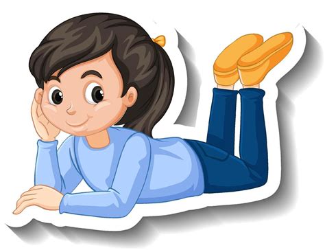 Girl lying down on the ground cartoon sticker 4805180 Vector Art at ...