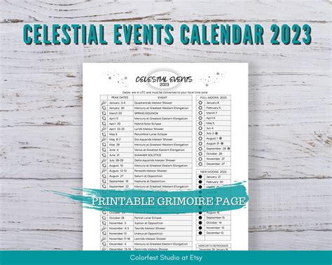 Celestial Events Calendar 2023 Full New & Super Moons - Etsy