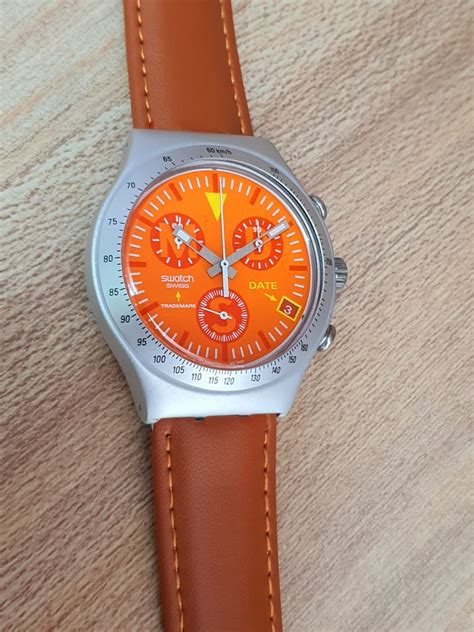 Swatch Men’s Chronograph Swiss Made Orange Dial Watch YCS4029 ...