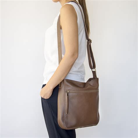 Brown Leather Crossbody Bag With Outside Pocket | Laroll Bags