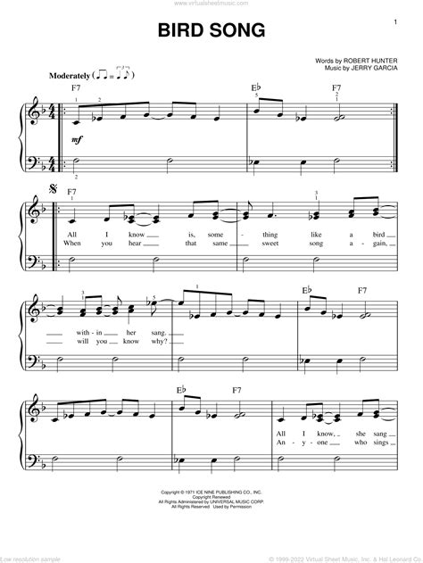 Bird Song sheet music for piano solo (PDF-interactive)