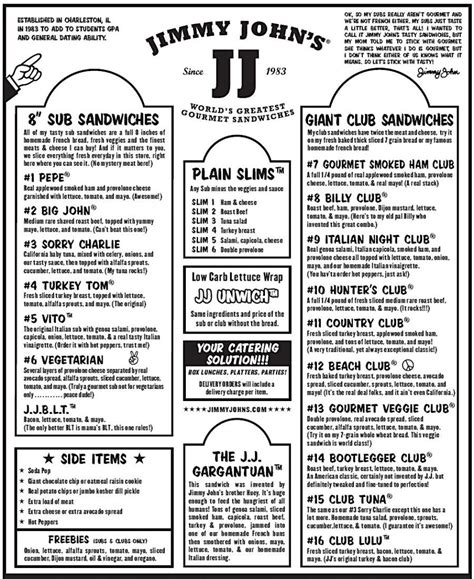 Jimmy Johns Printable Menu | Www.researchpaperspot