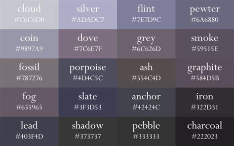 Color names, now in gradient order | Grey color names, Color palette ...