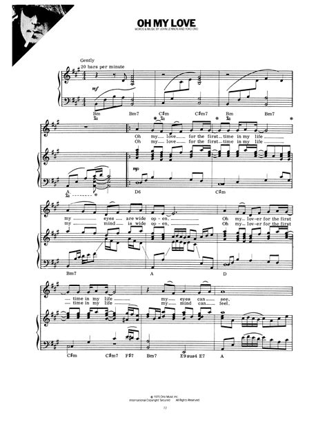 Oh My Love by John Lennon Sheet Music for Piano, Vocal & Guitar Chords ...