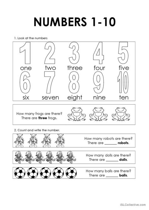 Numbers 1-10: English ESL worksheets pdf & doc