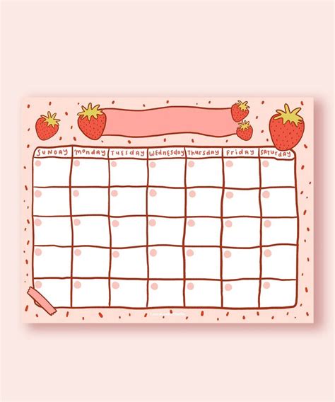 Strawberry Open Printable Calendar / Open Cute Printable | Etsy ...