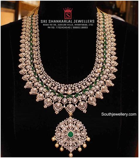 Bridal diamond emerald haram - Indian Jewellery Designs