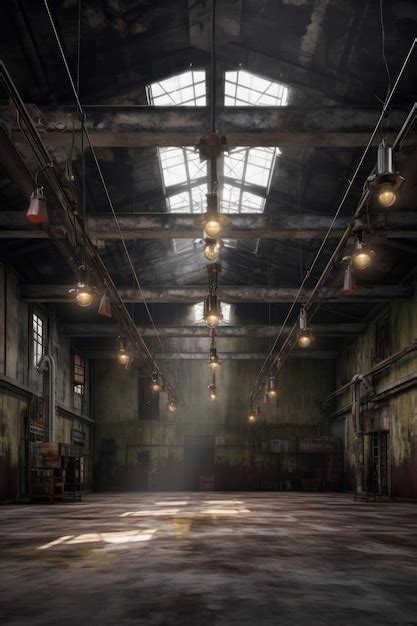 Industrial warehouse ceiling with hanging lights created with ...