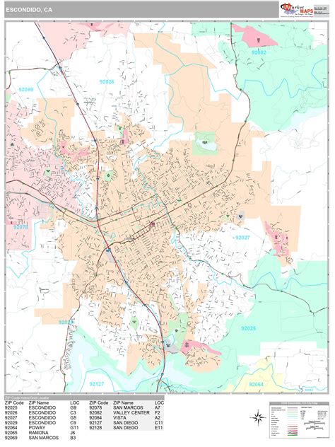 Escondido California Wall Map (Premium Style) by MarketMAPS