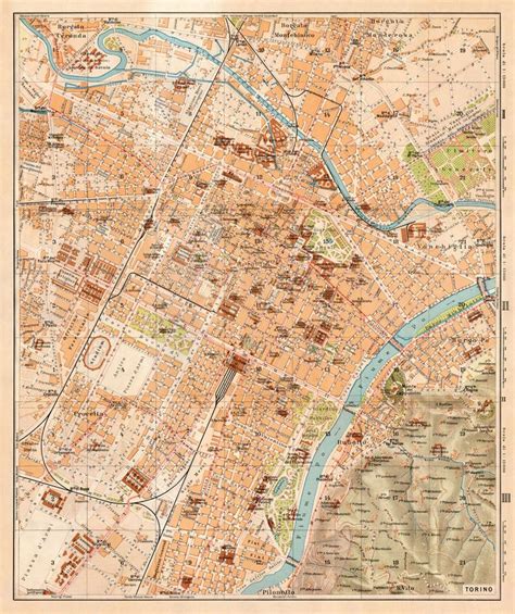 Torino map - Old city plan of Torino, Italy - Fine giclee wall map ...