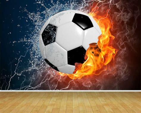 Football Theme Ball Soccer Fire Wallpaper Mural Bedroom Playroom Games ...