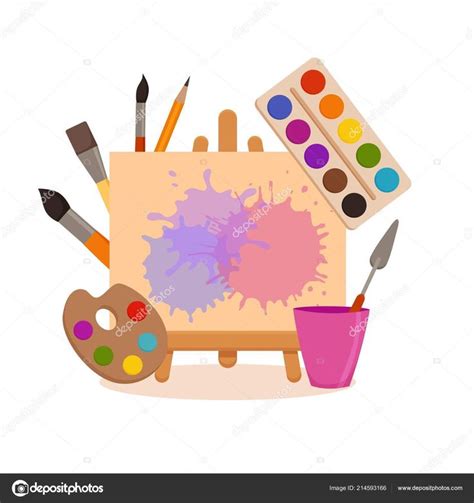 Painting tools elements cartoon colorful vector concept. Art supplies ...