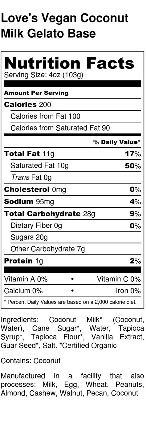 Nutrition Facts and Ingredients - Love's Ice Cream